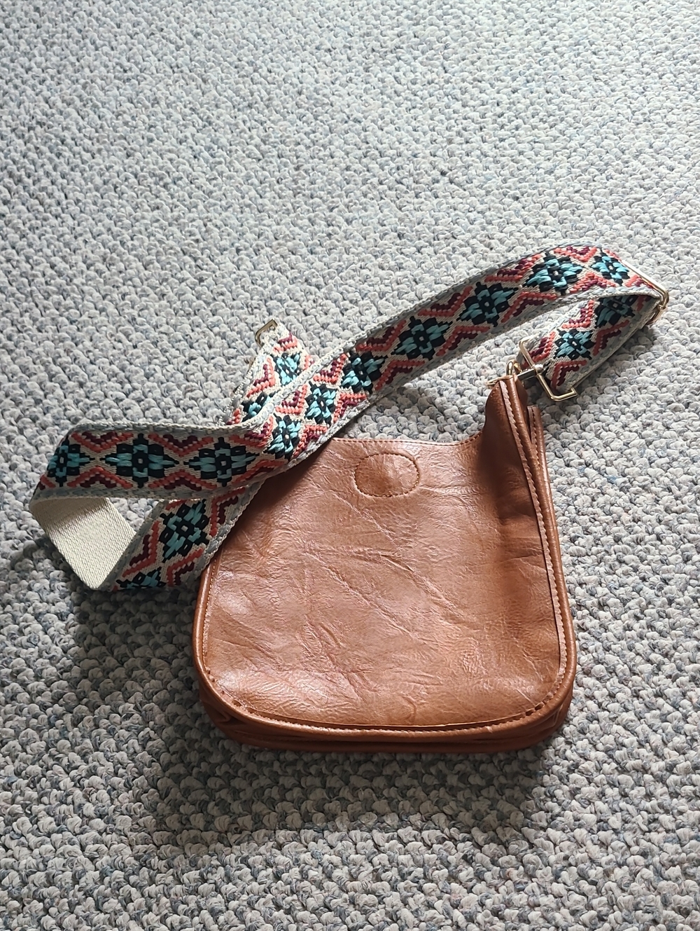 Social Thred Vegan Leather Crossbody Bag with Patterned Strap